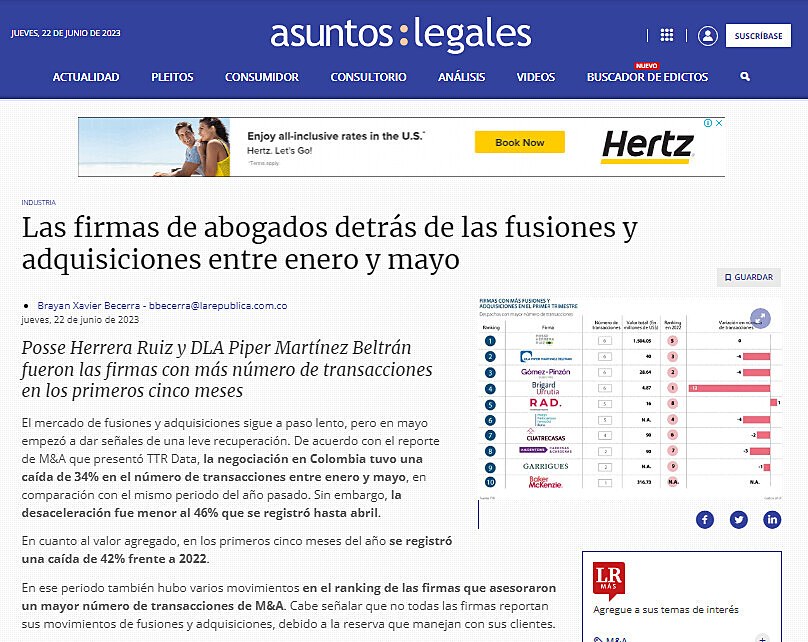 Las firmas de abogados detrs de las fusiones y adquisiciones entre enero y mayo